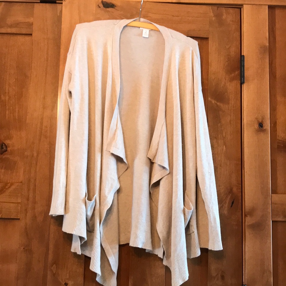 Chico’s oatmeal color front draped sweater